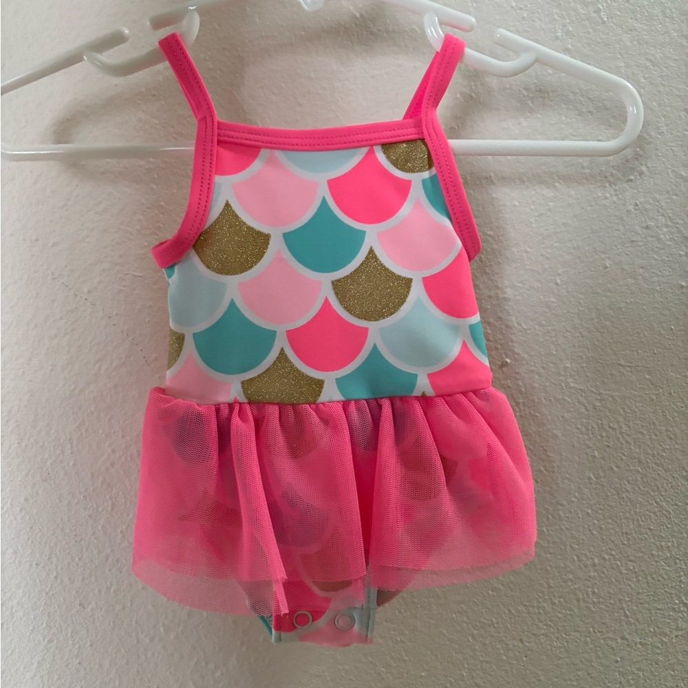 Pink and Gold Scallop Baby Swimsuit